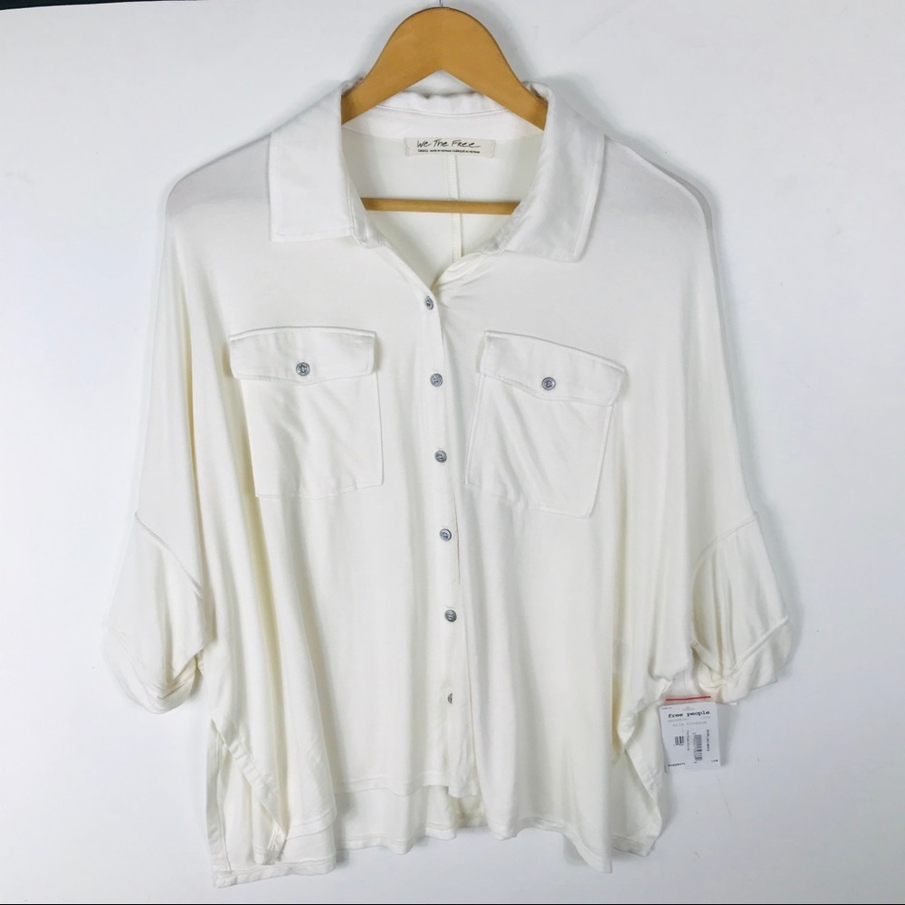 Free People Milk Blossom Top Buttons down